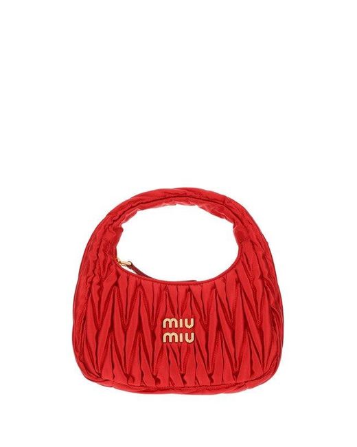 Miu Miu Red Wander Matelassé Zipped Mini Tote Bag