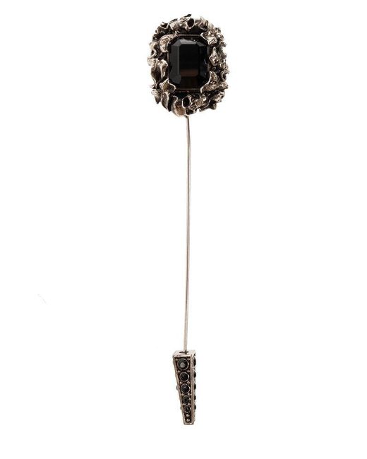 Alexander McQueen Black Ivy Skull-engraved Embellished Brooch for men