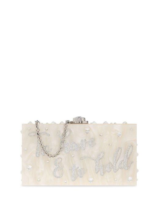 Sophia Webster White Crystal Embellished Clutch Bag