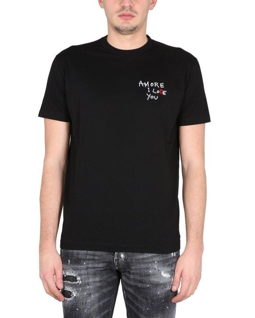 DSquared² Black Crewneck Straight Hem T-shirt for men