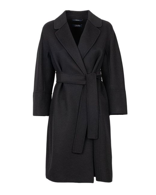 Max Mara Wool Tied-waist Coat in Black | Lyst