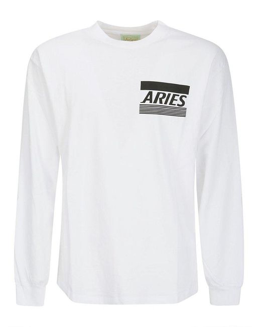 Aries White Long-sleeved Crewneck T-shirt