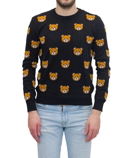 Moschino Black All-over Teddy Bear Printed Sweater for men