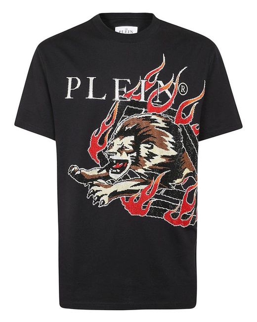 Philipp Plein Black T-Shirt Round Neck Ss With Cry for men