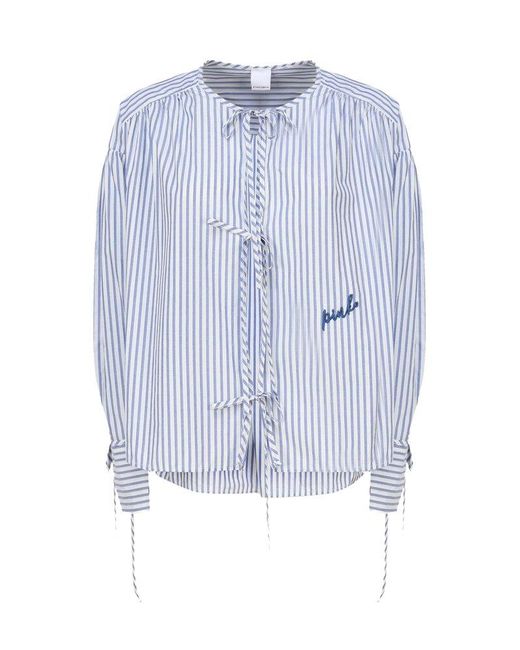 Pinko Blue Striped Shirt With Bare Shoulders