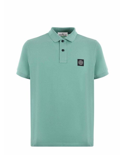 Stone Island Green Compass Patch Short-sleeved Polo Shirt for men