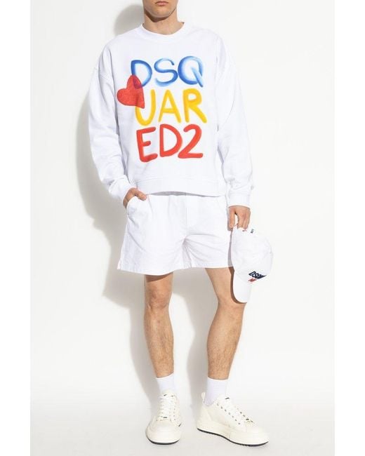 DSquared² White Summer Lovers Logo Printed Crewneck Sweatshirt for men