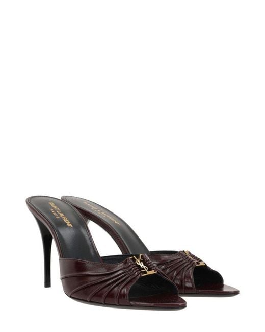 Saint Laurent Red Babylone Cassandre 90 Leather Mules
