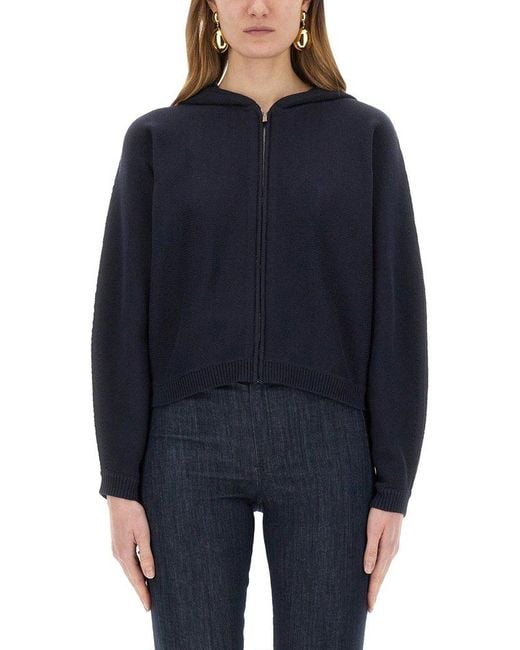 Theory Blue Zip-Up Hooded Knitted Cardigan