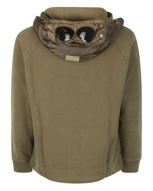 C P Company Green Diagonal Fleece 2/1 Goggle Hoodie for men