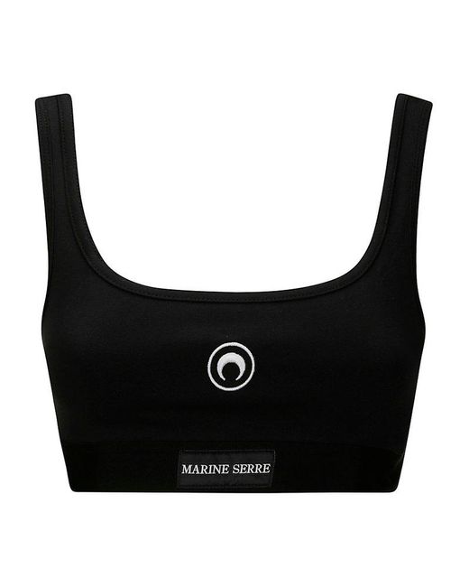 MARINE SERRE Black Moon Embroidered Sleeveless Sport Bra