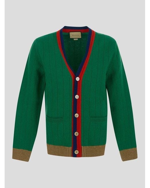 Gucci Rib knit Cardigan Sweater in Green for Men Lyst