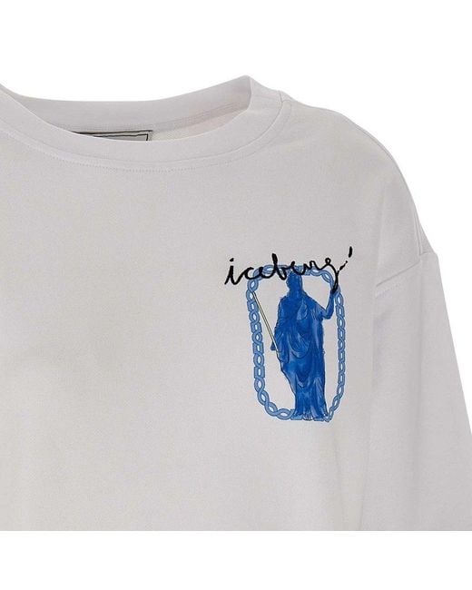 Iceberg White Graphic Printed Cropped Crewneck Sweatshirt for men