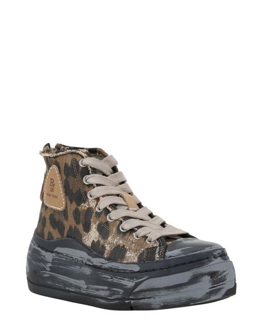 R13 Brown Distressed Printed Kurt High Top Sneakers