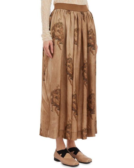 Uma Wang Brown Printed Pleat Gillian Skirt
