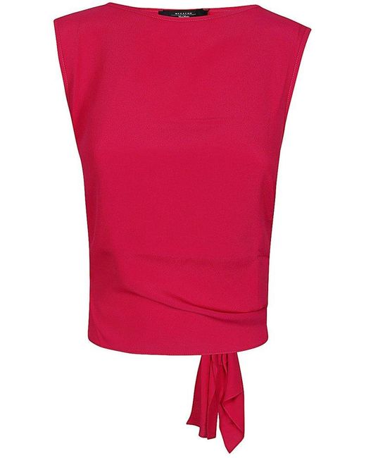 Weekend by Maxmara Red Boat Neck Tied Top