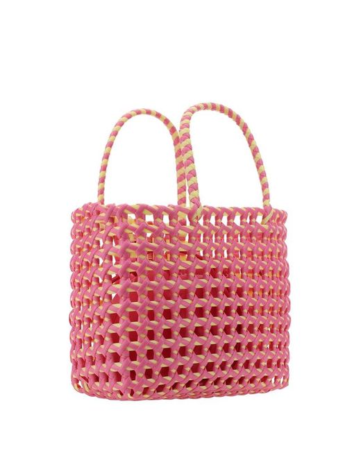 MSGM Pink Woven Logo Patch Top Handle Bag