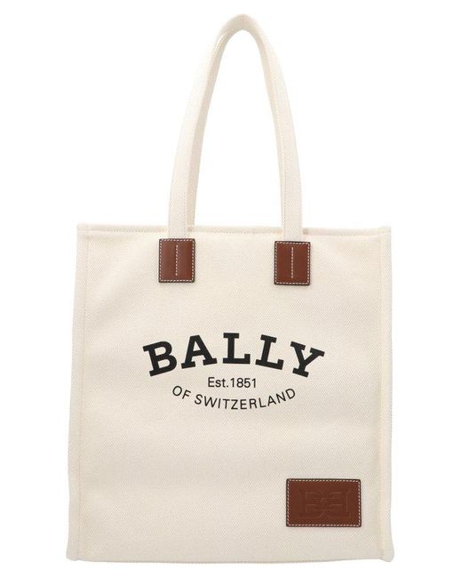 Bally Leather Crystalia Logo Printed Top Handle Bag in White | Lyst ...