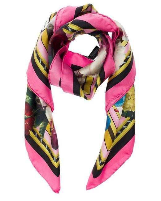 Dolce & Gabbana Blue Multicolor Scarf With Night Flowers Print In Silk Woman