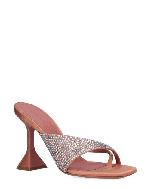AMINA MUADDI Embellished Square Toe Mules in Pink | Lyst UK 