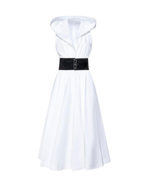 Alaïa White Belted Hooded Dress