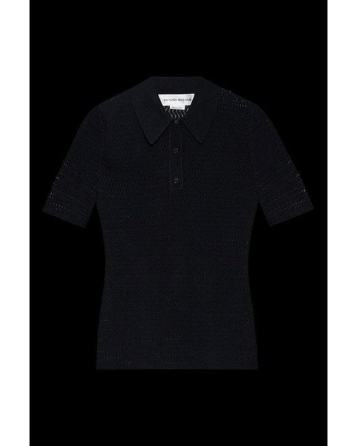 Victoria Beckham Black Short-Sleeved Knit Polo Top