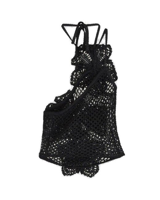 Cult Gaia Black Nazanin Halterneck Crochet-knit Top