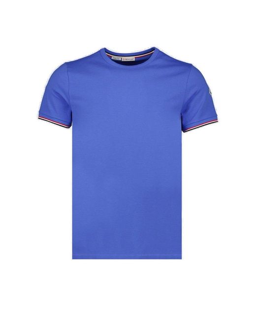 Moncler Blue Striped Trim Crewneck T-shirt for men