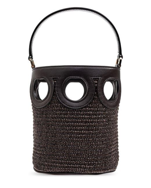 Ferragamo Black Gancini Outline Xs Bucket Bag