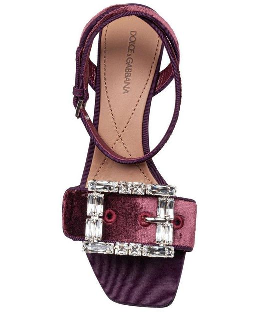 Dolce & Gabbana Embellished Velvet Sandals in Red | Lyst