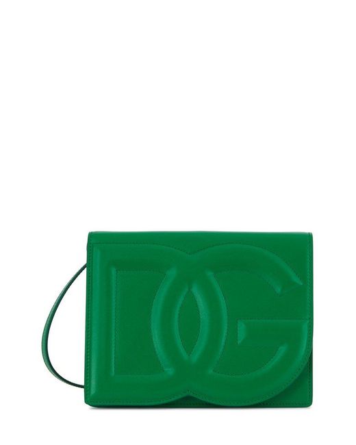 Dolce & Gabbana Green Logo Embossed Foldover Top Crossbody Bag