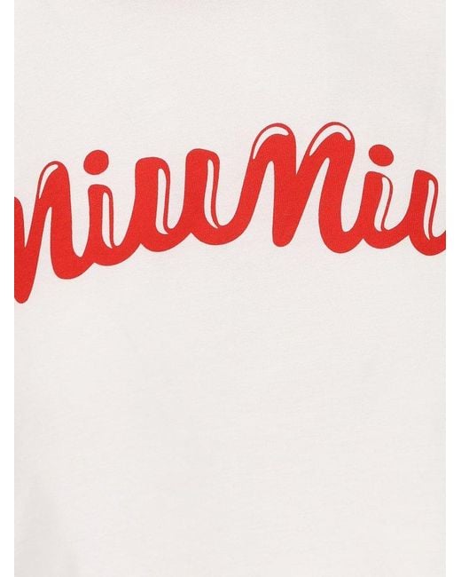 Miu Miu Logo-printed Cropped T-shirt in Red | Lyst