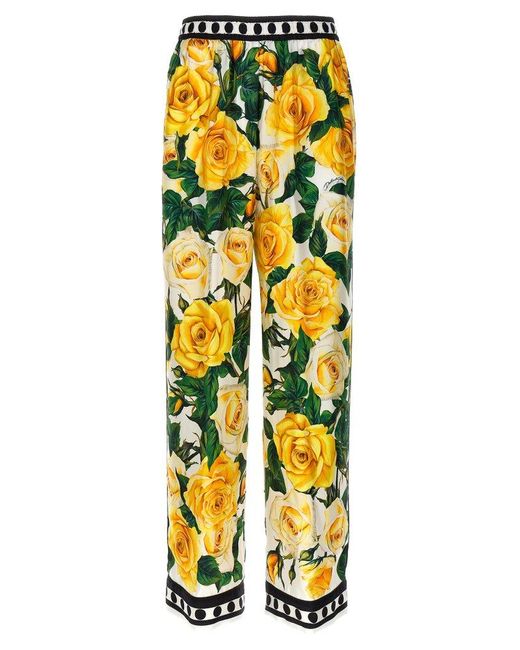 Dolce & Gabbana Yellow Rose Printed Pyjama Bottoms