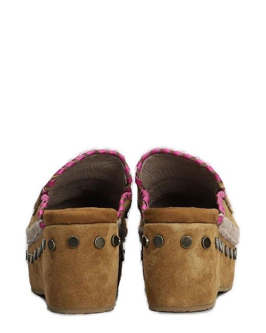 Mou Brown Overstitch Clogs
