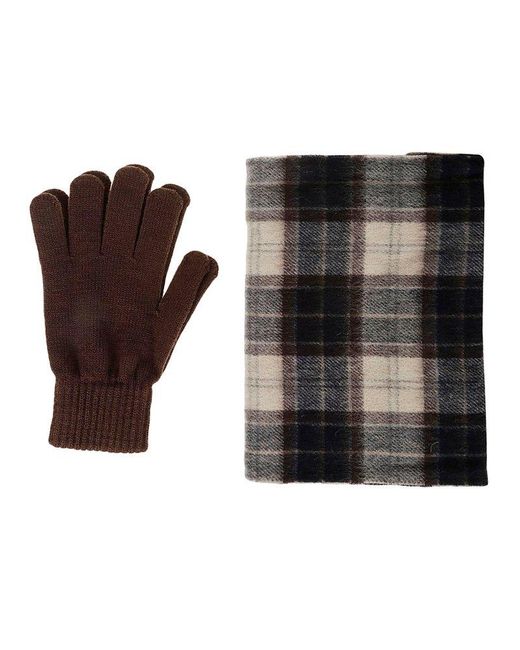 Barbour Gray Tartan Scarf Glove Gift Set for men
