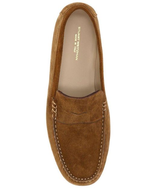 Stuart Weitzman Brown Logo Debossed Loafers for men
