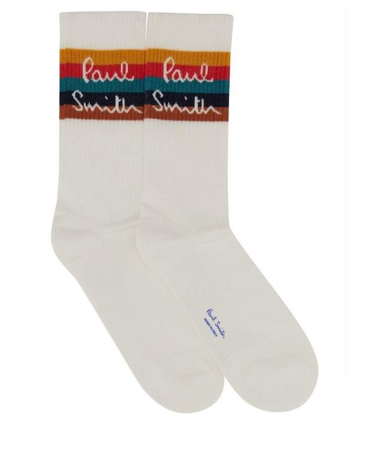 Paul Smith White Artist Stripe Logo Socks for men