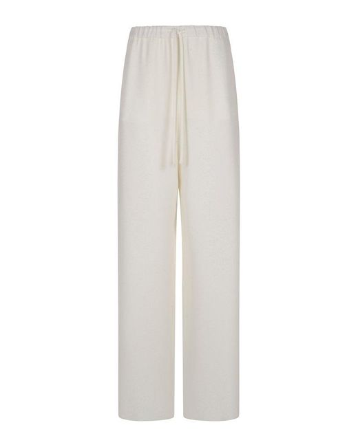 Valentino White Cady Couture Drawstring Wide-leg Pants
