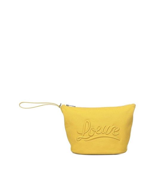 Loewe Yellow Logo Embroidered Cosmetic Pouch