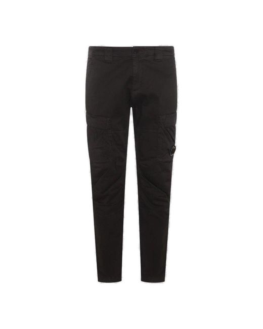 C P Company Black Stretch Sateen Loose Cargo Pants for men