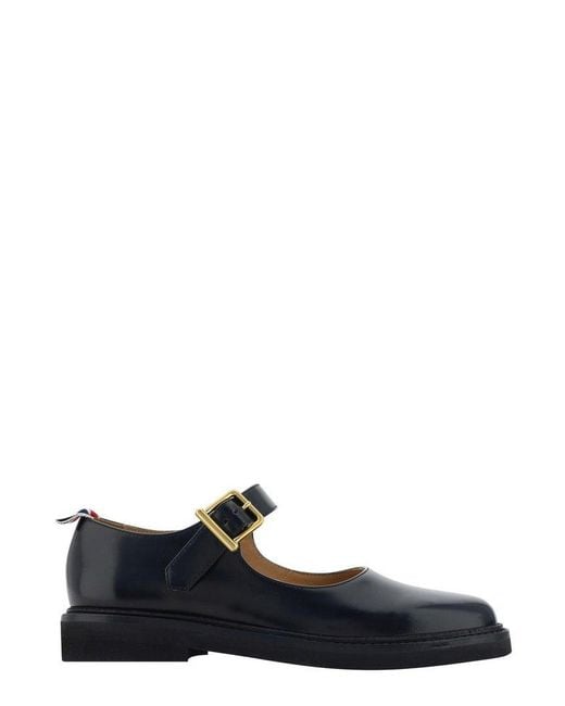 Thom Browne Black Round Toe Buckle-Strap Ballerina Shoes