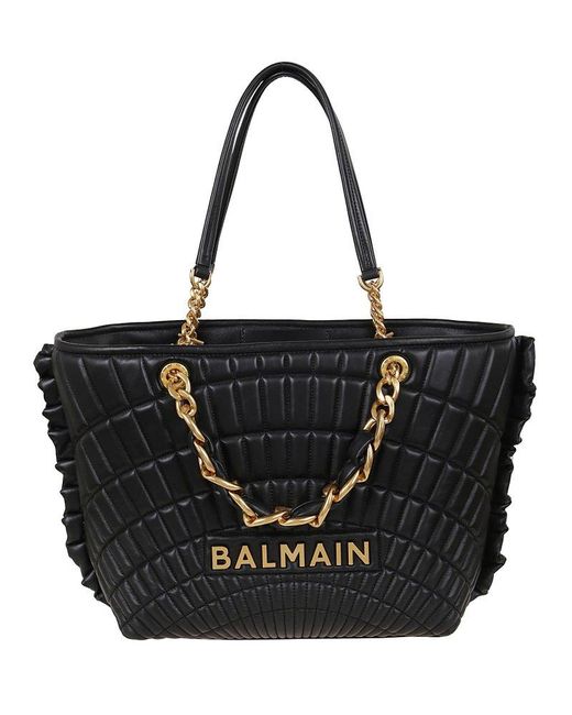Balmain Quilted 1945 Soft Tote Bag in Black | Lyst