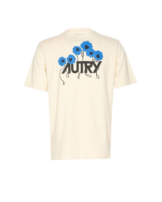 Autry White Floral-Printed Crewneck T-Shirt for men