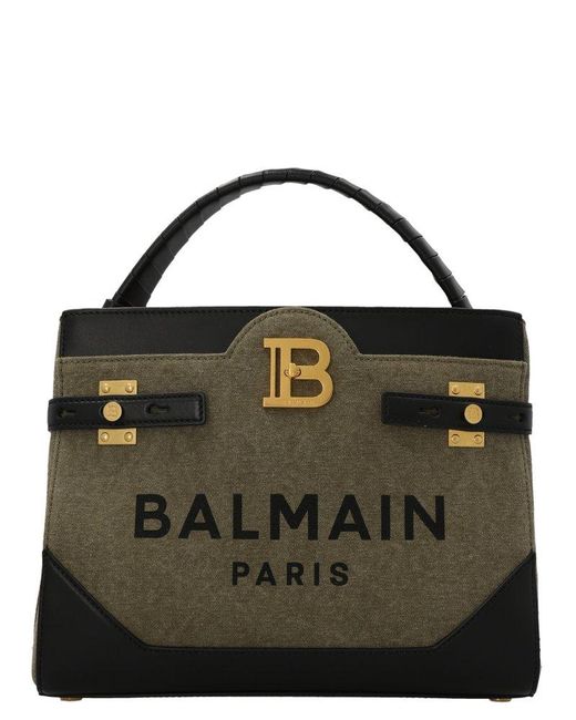 Balmain Green Panelled B-buzz Top Handle Bag