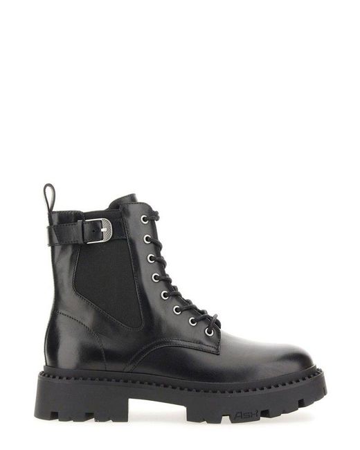 Ash Black Round-toe Lace-up Boots