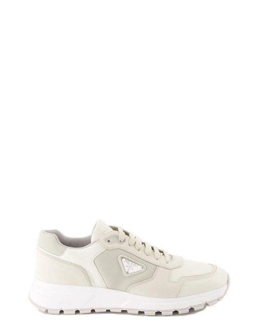 Prada White Triangle-logo Lace-up Sneakers for men