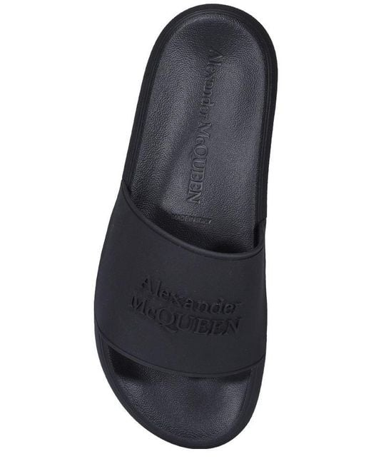 Alexander McQueen Black Logo Embossed Slides for men