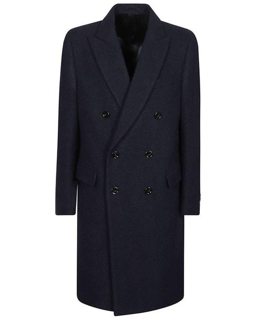 Lardini Blue Double-Breasted Overcoat for men