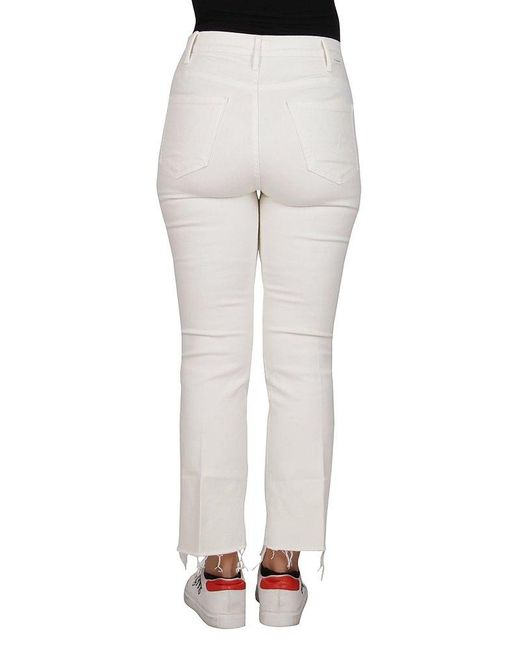 Mother White The Hustler Ankle Fray Bootcut Jeans