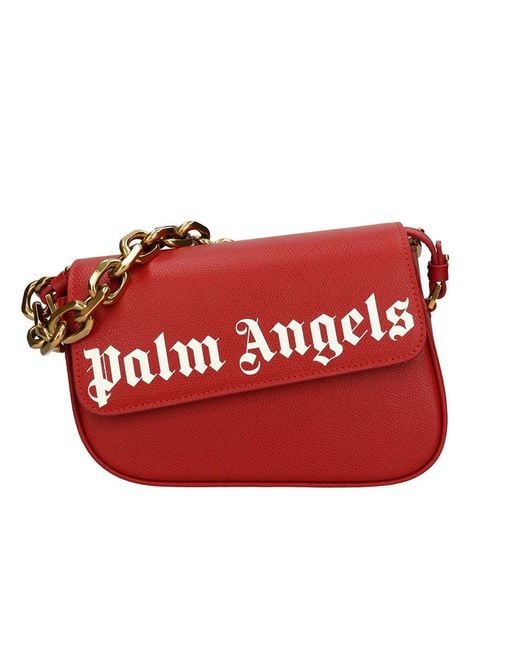 Palm Angels Red Crash Logo-printed Chained Shoulder Bag